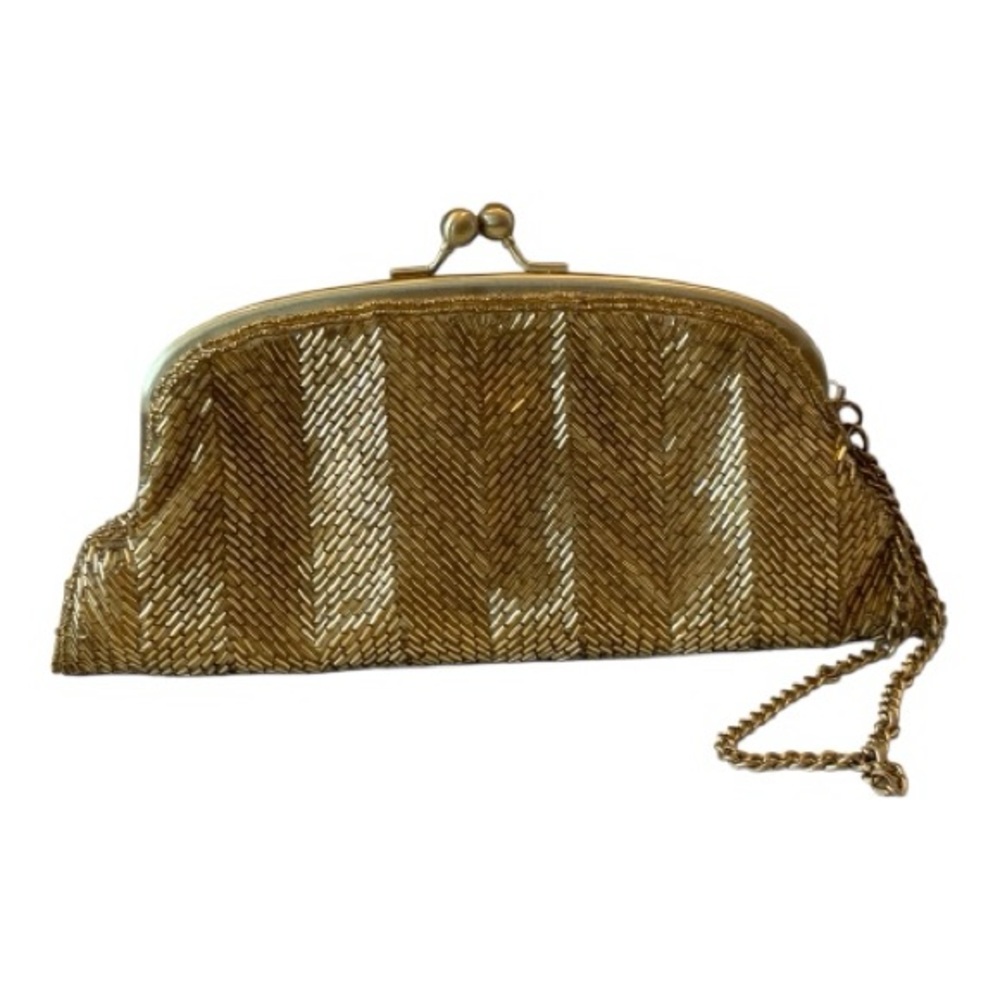 Vintage‎ The Limited Chain Wristlet Clutch Gold Beaded Handbag 1920's Gatsby
